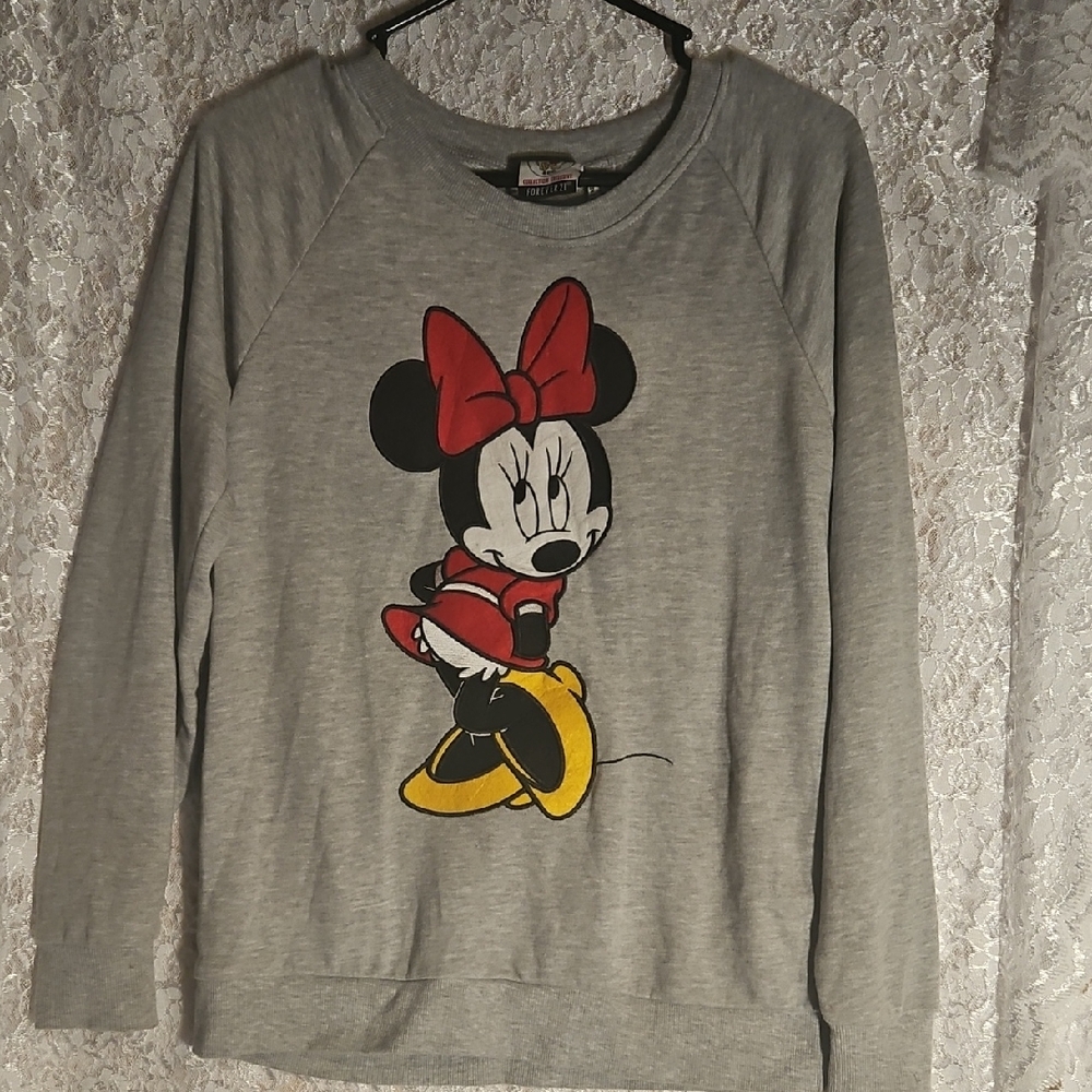 Forever 21 Gray Minnie Mouse Sweater with Red and Yellow Accents